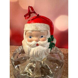 Vintage 1980 Santa Head Ornament – Glitter Trim, Hand-Painted Details 🎅✨